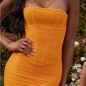 House of CB Vibrant Orange Strapless Dress new without tags. Never worn.